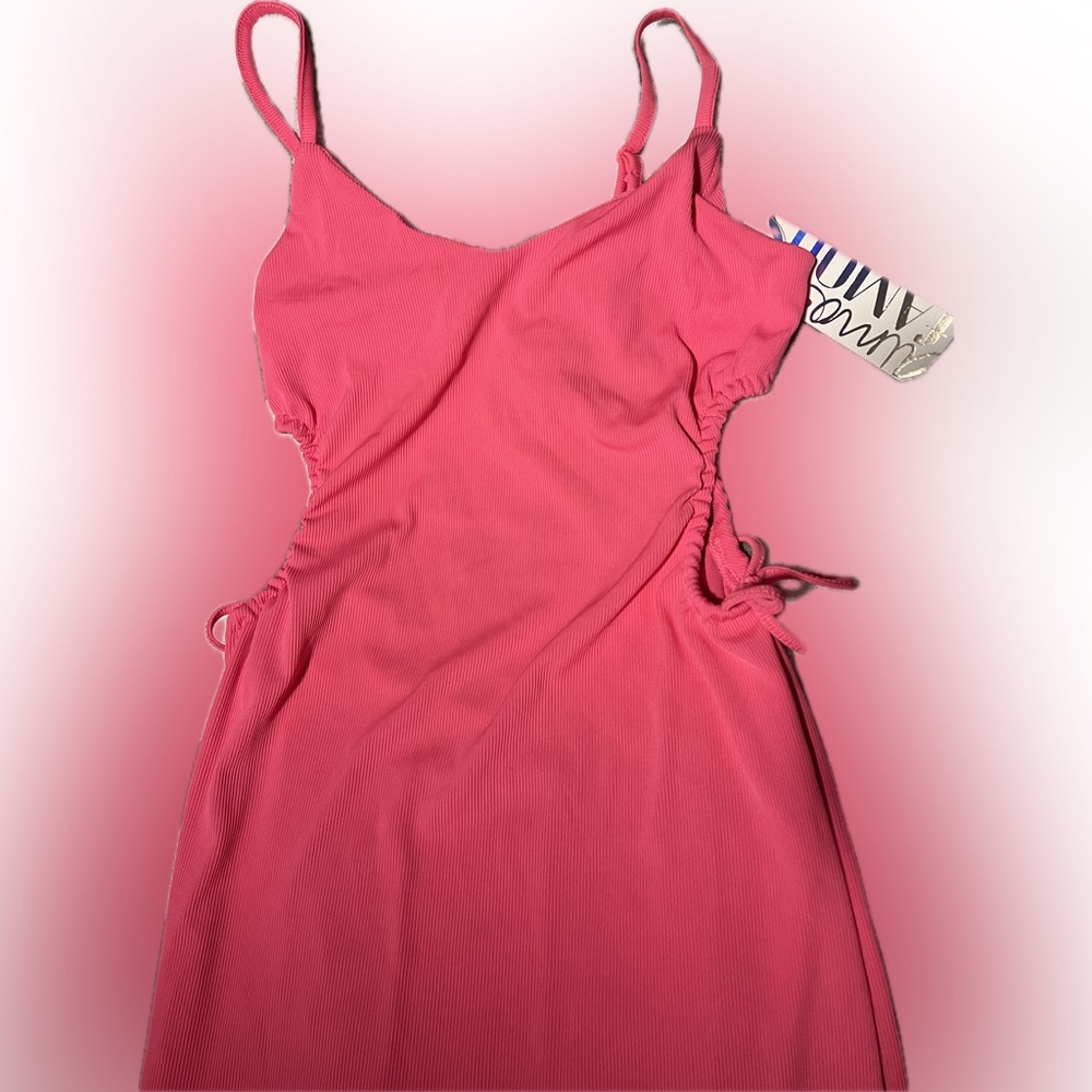Hot pink side cut out ribbed dress